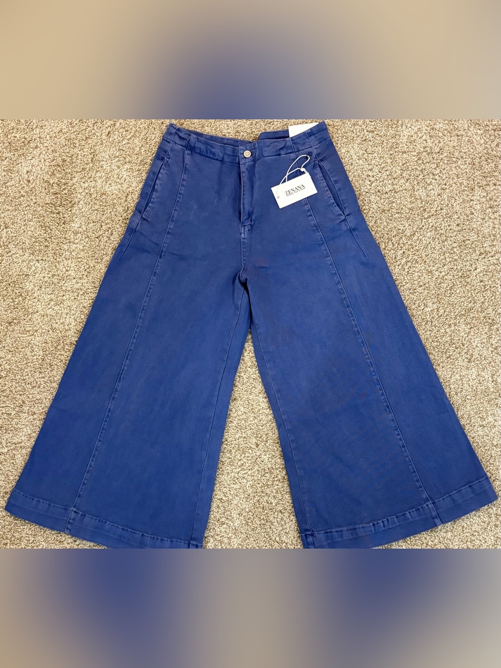 NWT SZ L Zenana Wide Leg Pants in Deep Blue stretchy and comfy